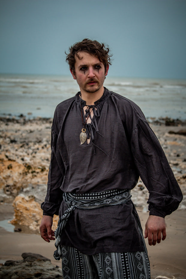 Medieval Shirt in  Dark Grey Cotton & Linen