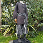 Hooded Medieval Shirt in  Grey Cotton & Linen