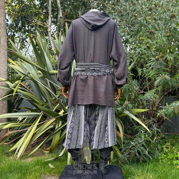 Hooded Medieval Shirt in  Grey Cotton & Linen
