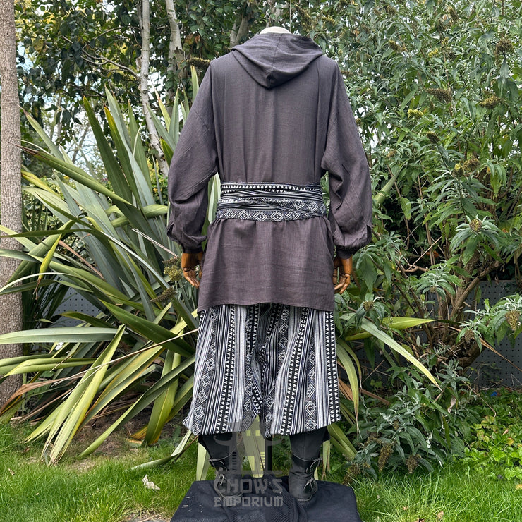 Hooded Medieval Shirt in  Grey Cotton & Linen