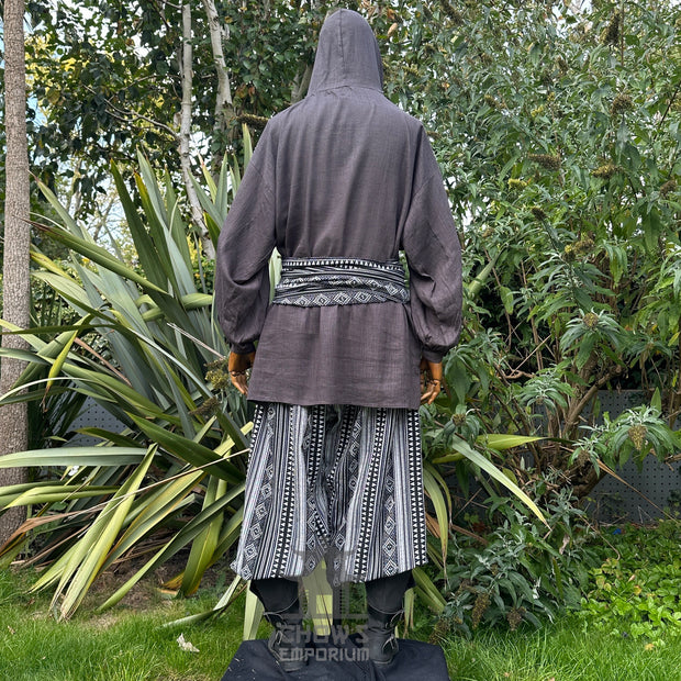 Hooded Medieval Shirt in  Grey Cotton & Linen