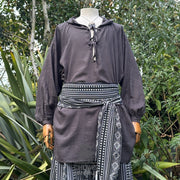 Hooded Medieval Shirt in  Grey Cotton & Linen