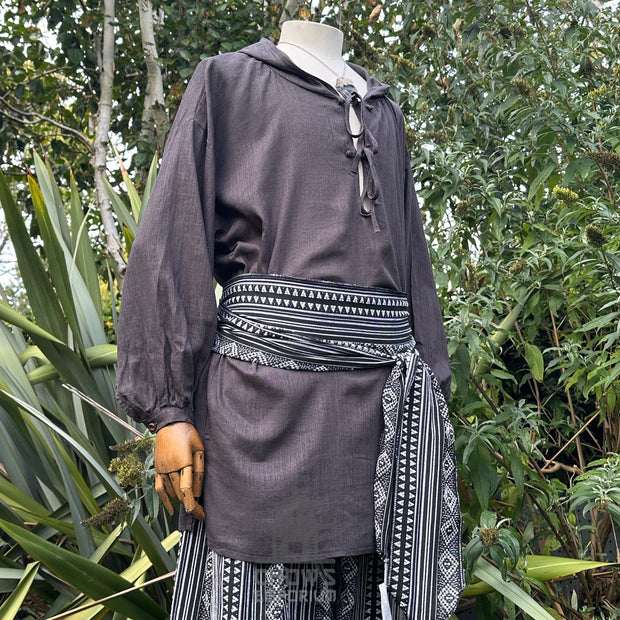 Hooded Medieval Shirt in  Grey Cotton & Linen