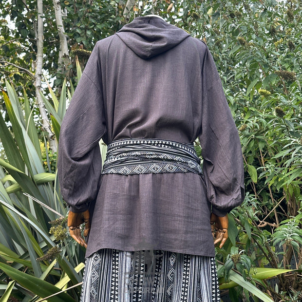 Hooded Medieval Shirt in  Grey Cotton & Linen