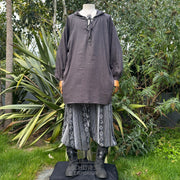 Hooded Medieval Shirt in  Grey Cotton & Linen