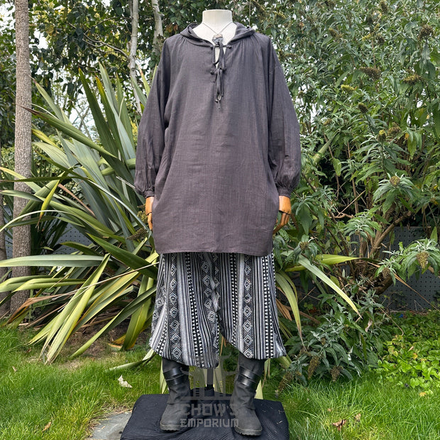 Hooded Medieval Shirt in  Grey Cotton & Linen