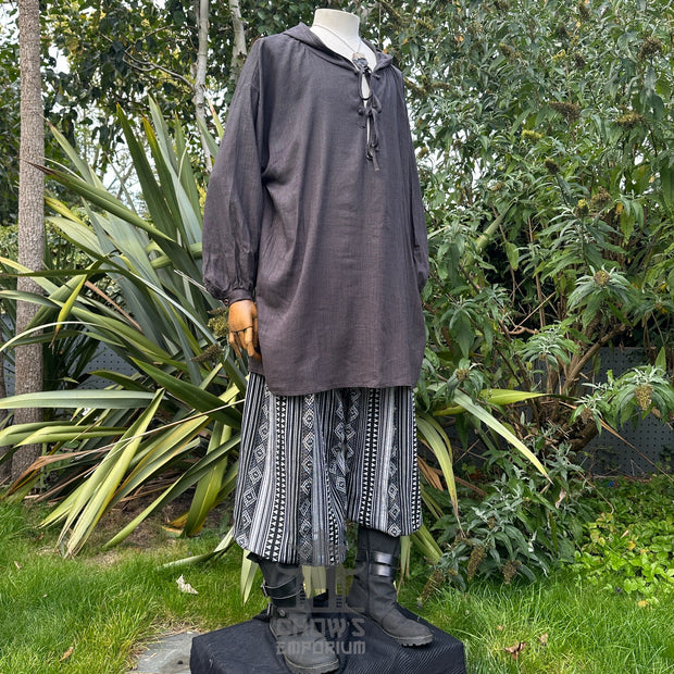 Hooded Medieval Shirt in  Grey Cotton & Linen