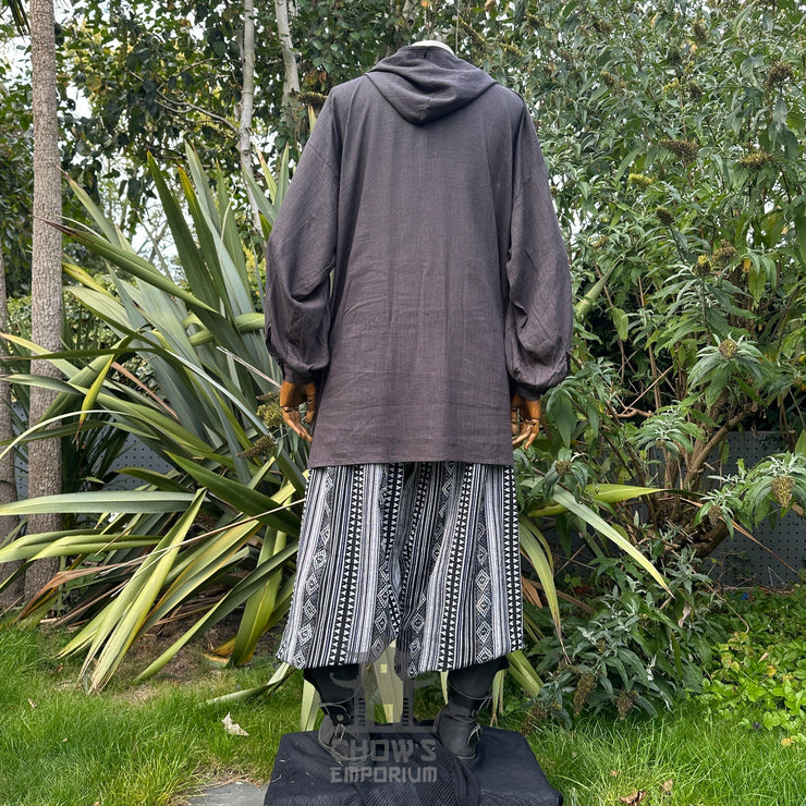 Hooded Medieval Shirt in  Grey Cotton & Linen
