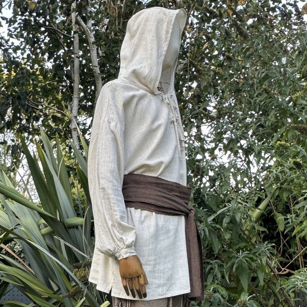 Hooded Medieval Shirt in Natural Cotton & Linen