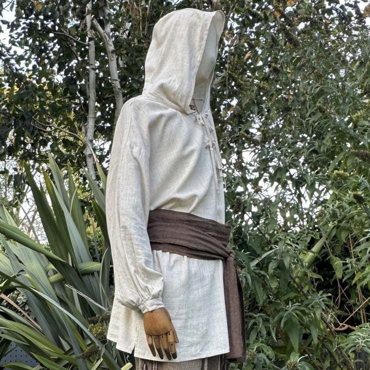Hooded Medieval Shirt in Natural Cotton & Linen