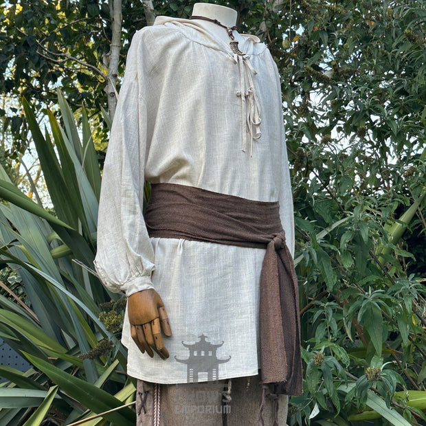 Hooded Medieval Shirt in Natural Cotton & Linen