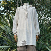 Hooded Medieval Shirt in Natural Cotton & Linen