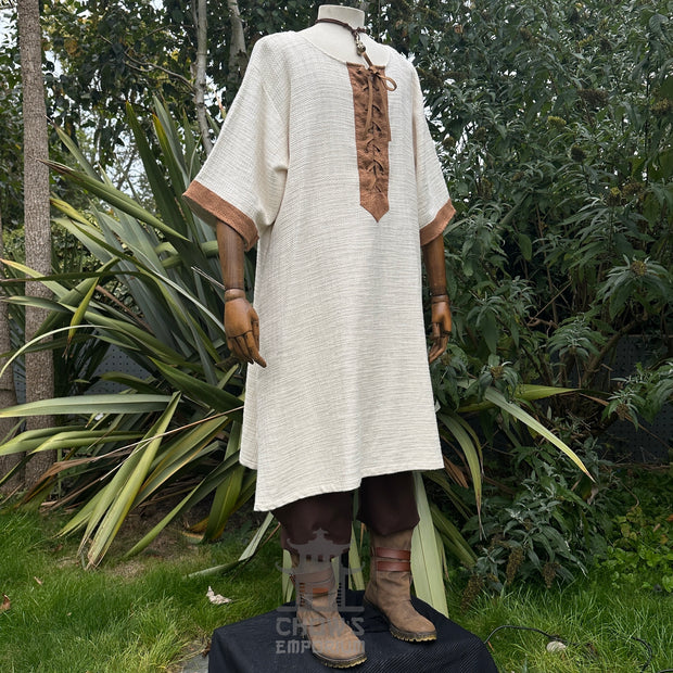 White & Brown Woven Medieval Tunic