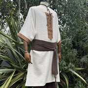 White & Brown Woven Medieval Tunic