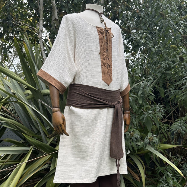 White & Brown Woven Medieval Tunic