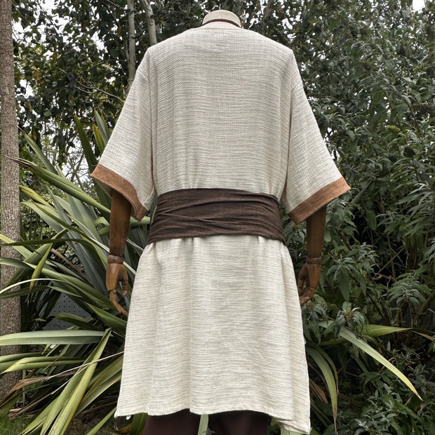 White & Brown Woven Medieval Tunic