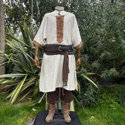 White & Brown Woven Medieval Tunic