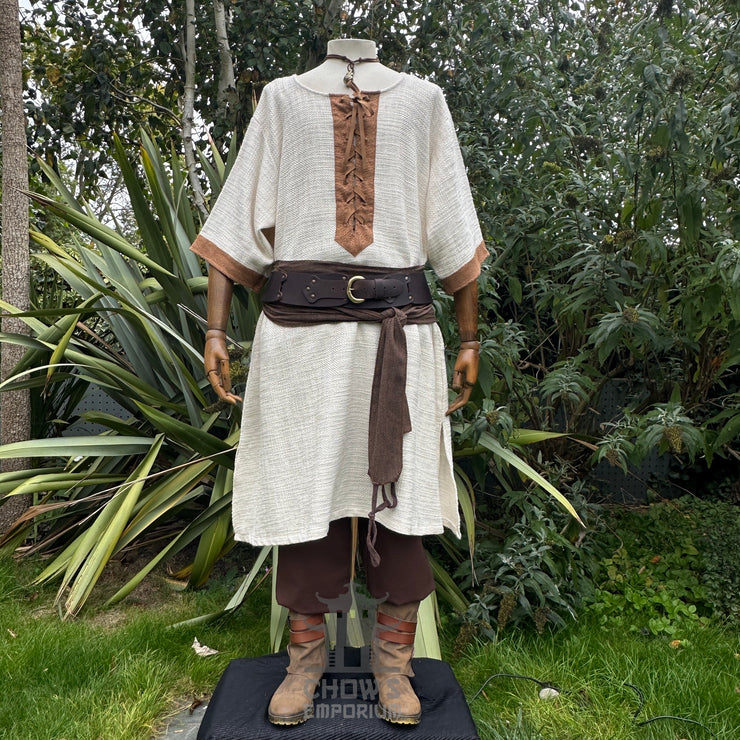 White & Brown Woven Medieval Tunic