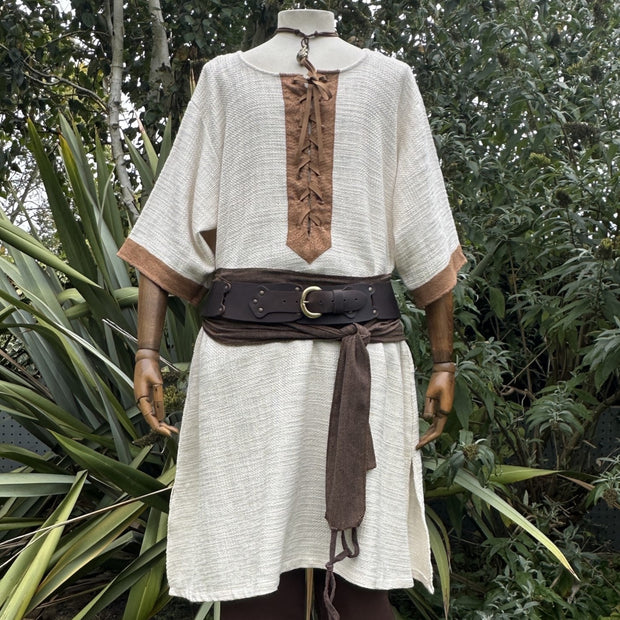 White & Brown Woven Medieval Tunic