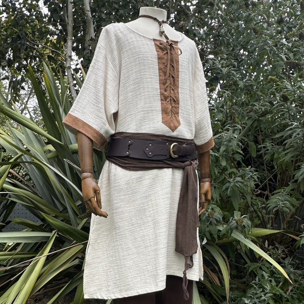 White & Brown Woven Medieval Tunic