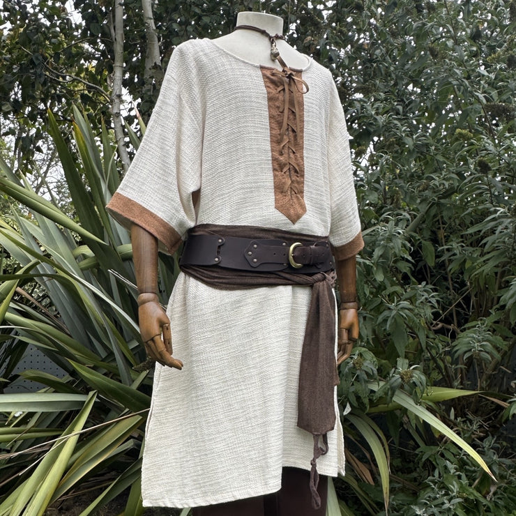 White & Brown Woven Medieval Tunic