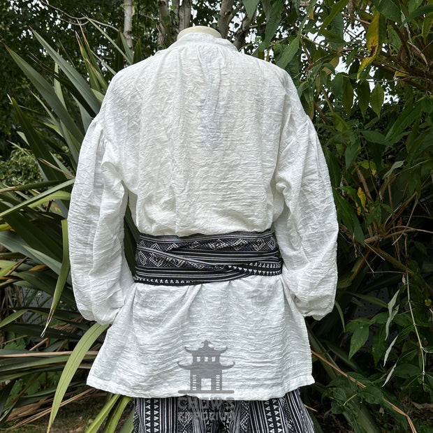 Medieval Shirt in Textured White Cotton & Linen