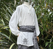 Medieval Shirt in Textured White Cotton & Linen
