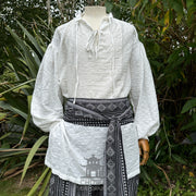 Medieval Shirt in Textured White Cotton & Linen