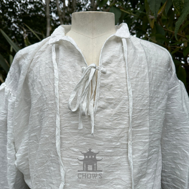 Medieval Shirt in Textured White Cotton & Linen