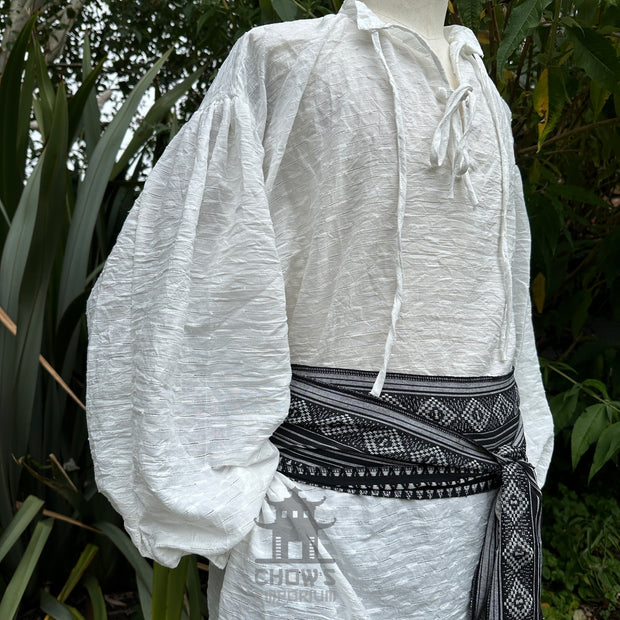 Medieval Shirt in Textured White Cotton & Linen