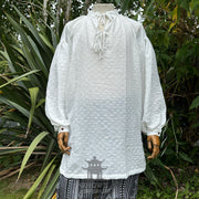 Medieval Shirt in Textured White Cotton & Linen