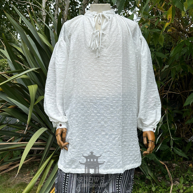 Medieval Shirt in Textured White Cotton & Linen