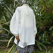 Medieval Shirt in Textured White Cotton & Linen