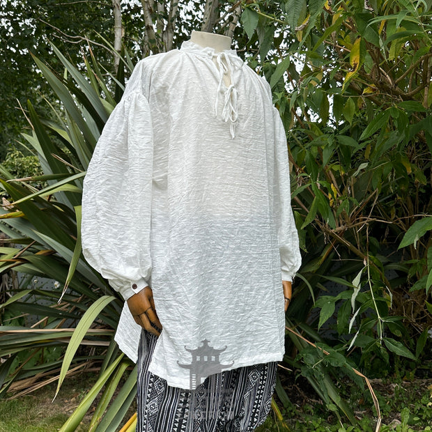 Medieval Shirt in Textured White Cotton & Linen