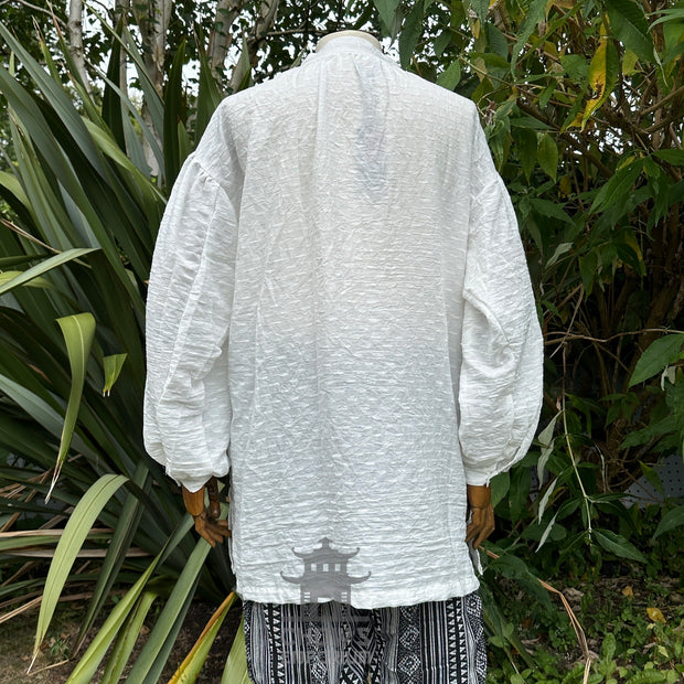 Medieval Shirt in Textured White Cotton & Linen