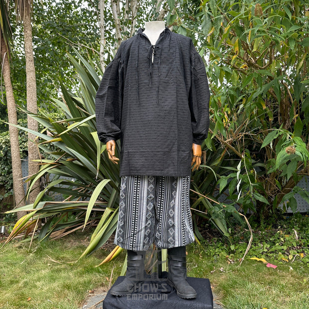 Medieval Shirt in Textured Black Cotton & Linen