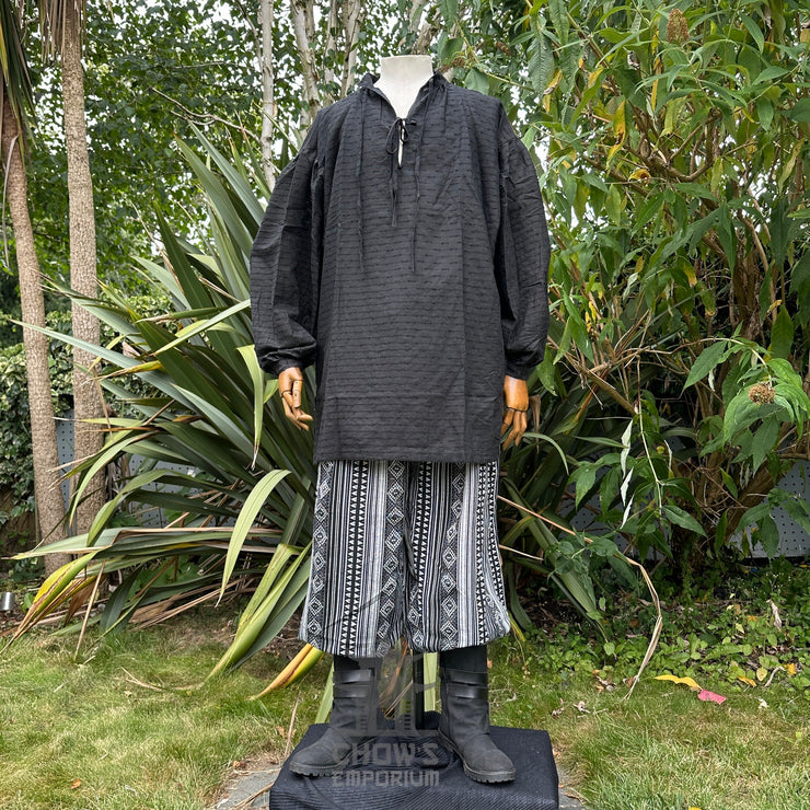 Medieval Shirt in Textured Black Cotton & Linen