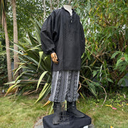 Medieval Shirt in Textured Black Cotton & Linen