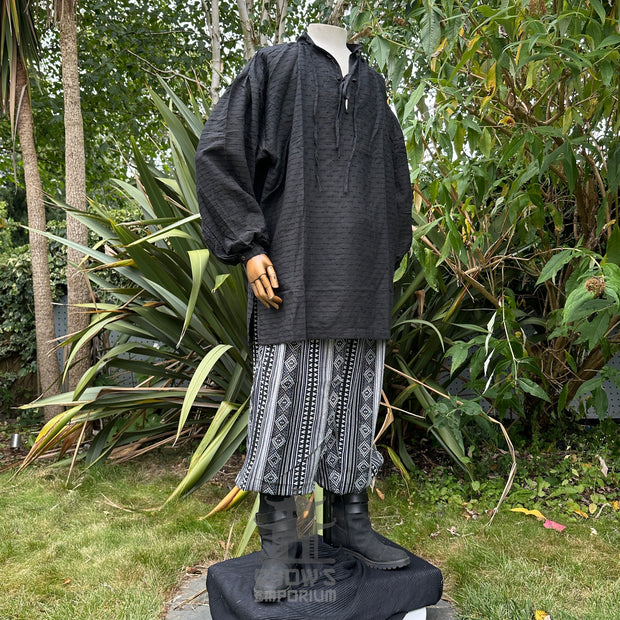 Medieval Shirt in Textured Black Cotton & Linen