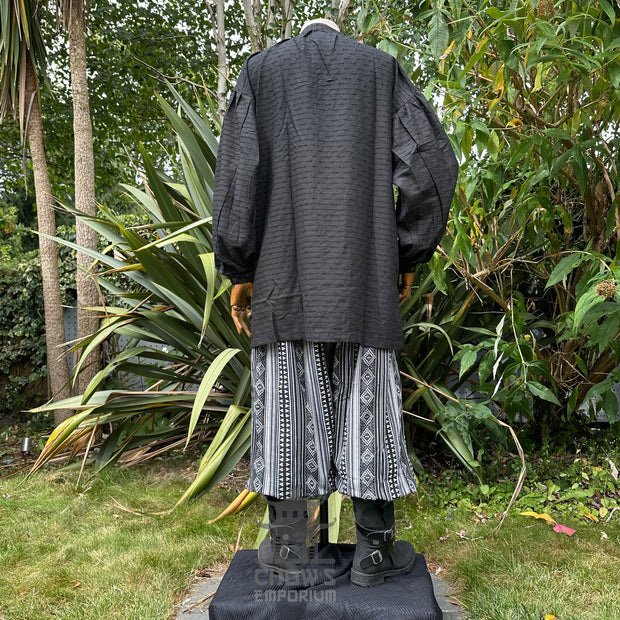 Medieval Shirt in Textured Black Cotton & Linen