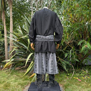 Medieval Shirt in Textured Black Cotton & Linen