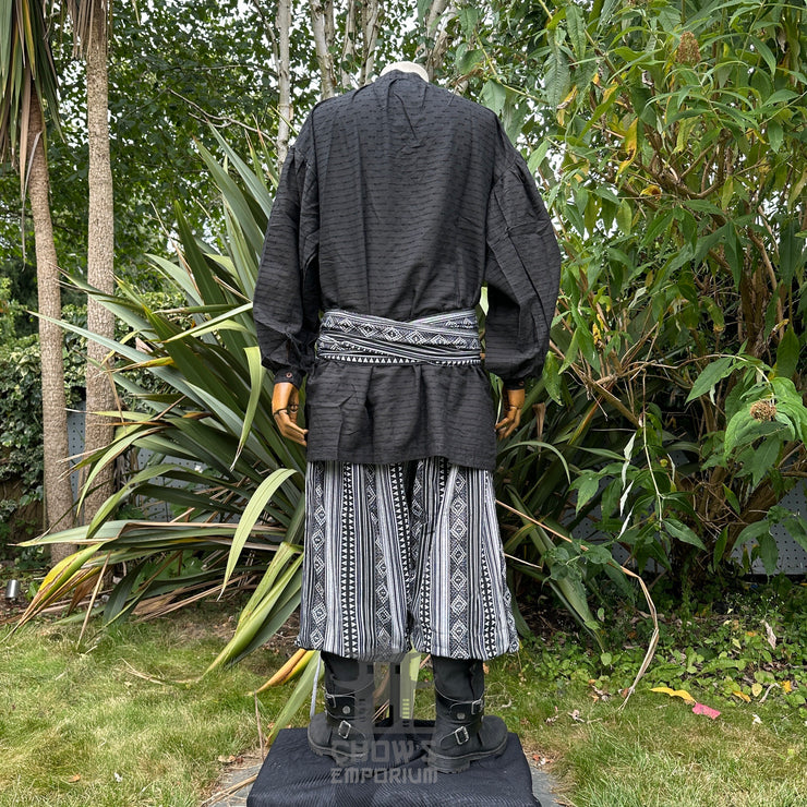 Medieval Shirt in Textured Black Cotton & Linen