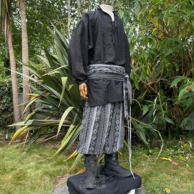 Medieval Shirt in Textured Black Cotton & Linen