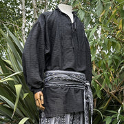 Medieval Shirt in Textured Black Cotton & Linen