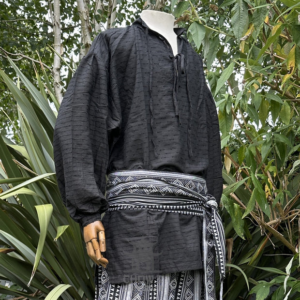 Medieval Shirt in Textured Black Cotton & Linen