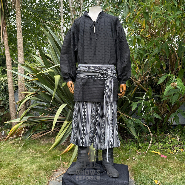 Medieval Shirt in Textured Black Cotton & Linen