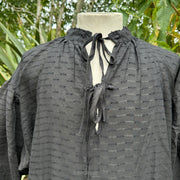 Medieval Shirt in Textured Black Cotton & Linen