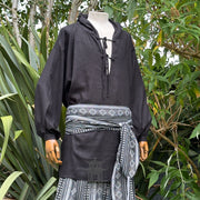 Hooded Medieval Shirt in Black Cotton & Linen