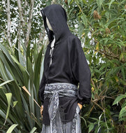 Hooded Medieval Shirt in Black Cotton & Linen