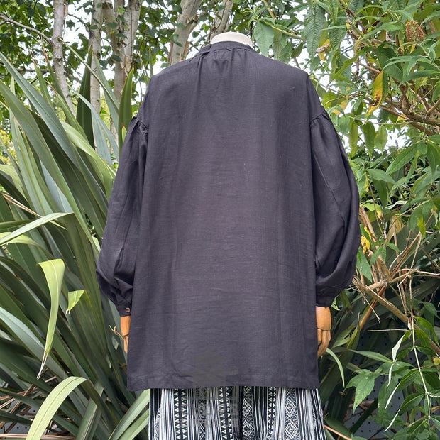 Medieval Shirt in  Black Cotton & Linen
